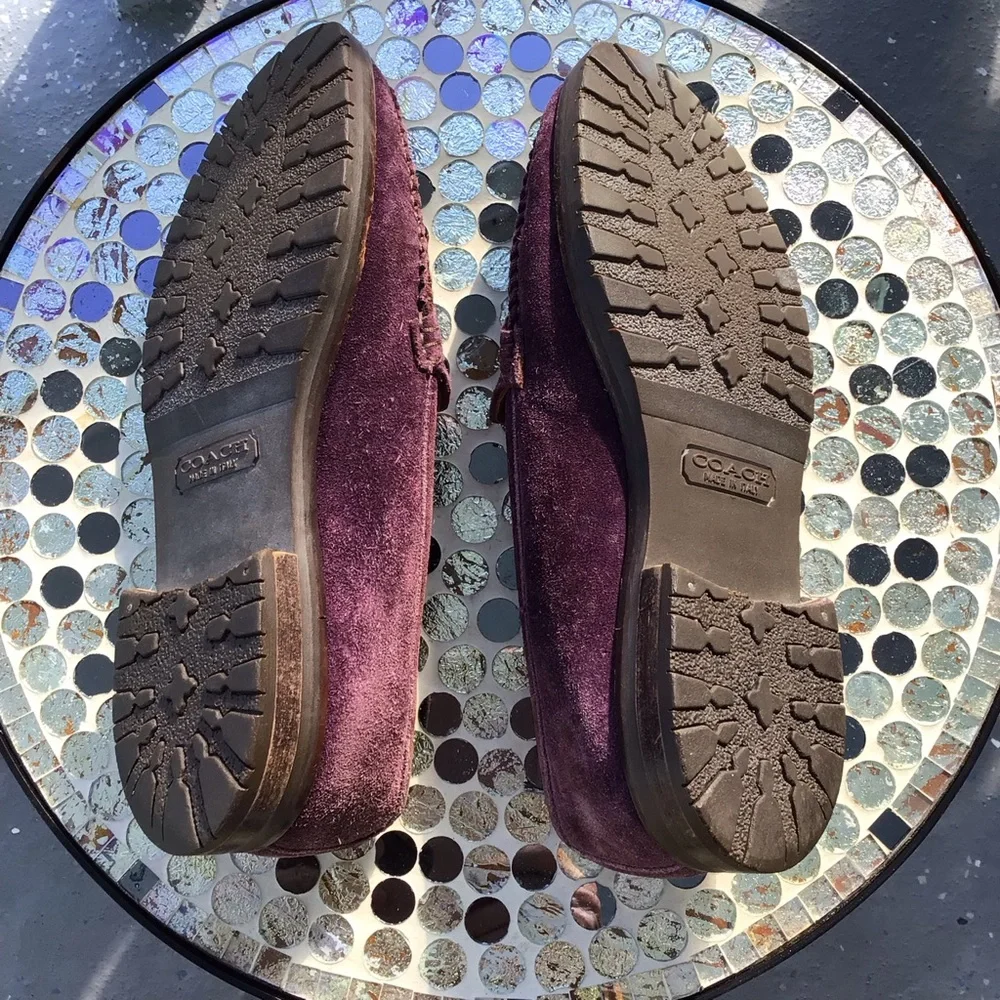 Vintage Coach Womens Suede Loafers in Deep Burgundy - Classic Slip-On Style - Picture 9 of 14